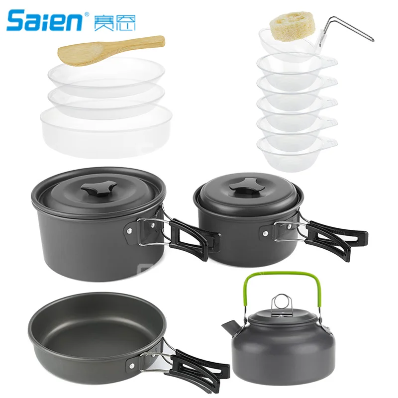 16 PCS Camping Cookware Mess Kit with Kettle, Aluminum Lightweight Folding Camping Pots and Pans Set for 4 Person,
16 PCS Camping Cookware Mess Kit with Kettle, Aluminum Lightweight Folding Camping Pots and Pans Set for 4 Person,
