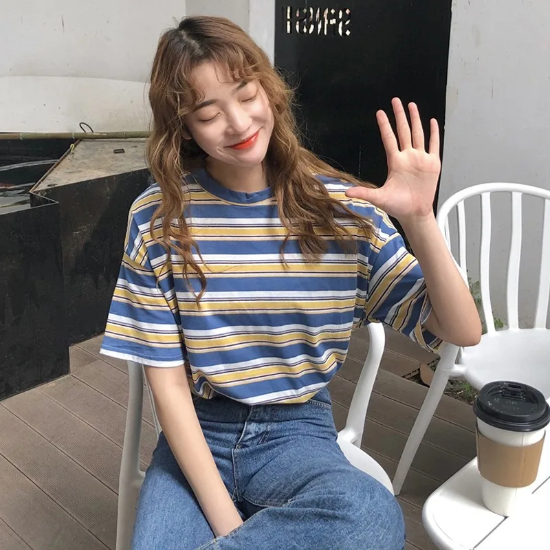 Korean O-neck T Shirt Women Harajuku Striped Tshirt Tops Summer Loose Casual Short Sleeve Punk T-shirts camiseta feminina
Korean O-neck T Shirt Women Harajuku Striped Tshirt Tops Summer Loose Casual Short Sleeve Punk T-shirts camiseta feminina