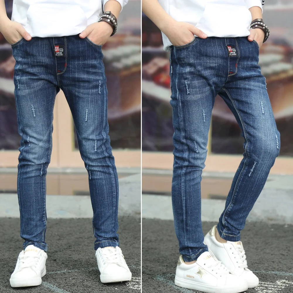 Модные прямые джинсы штаны для мальчиков-подростков детские свободные мальчиков