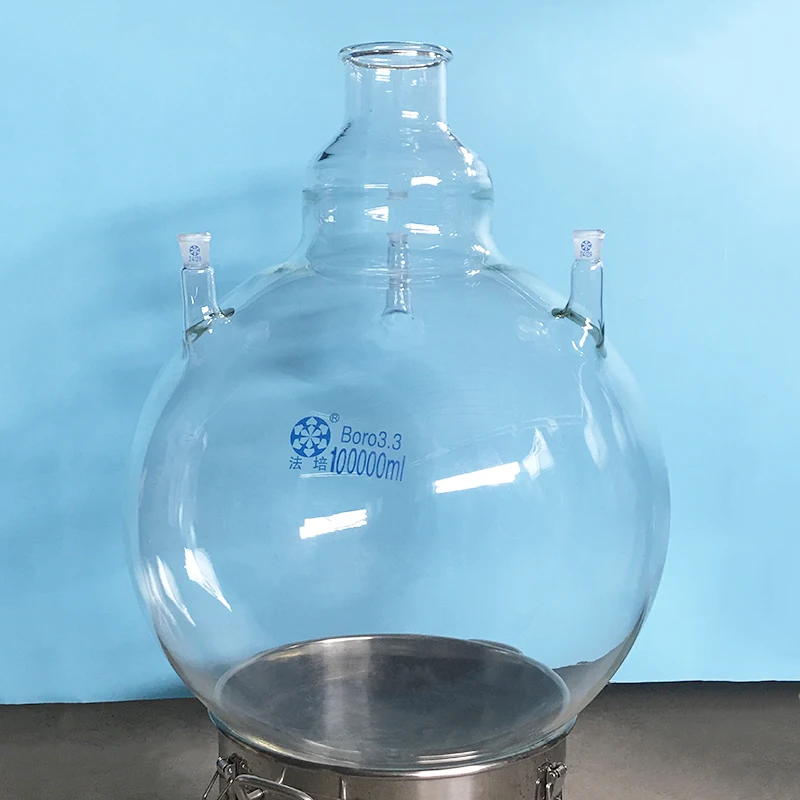Custom made four-necked flask,Capacity 100000ml/100L,Customized boiling flask round bottom with four necks
Custom made four-necked flask,Capacity 100000ml/100L,Customized boiling flask round bottom with four necks