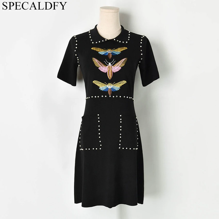 Summer Knitted Dress Women Short Sleeve Beading Embroidery Runway Brand Sweater Dress High Quality Designer Mini Dress Vestidos
Summer Knitted Dress Women Short Sleeve Beading Embroidery Runway Brand Sweater Dress High Quality Designer Mini Dress Vestidos