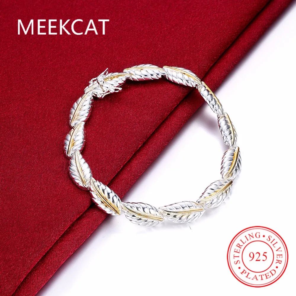 MEEKCAT Woman's jewelry 925 stamped silver plated bracelet pulseiras 8'' 20cm Golden Leaves Feather bracelet bangles female gift
MEEKCAT Woman's jewelry 925 stamped silver plated bracelet pulseiras 8'' 20cm Golden Leaves Feather bracelet bangles female gift