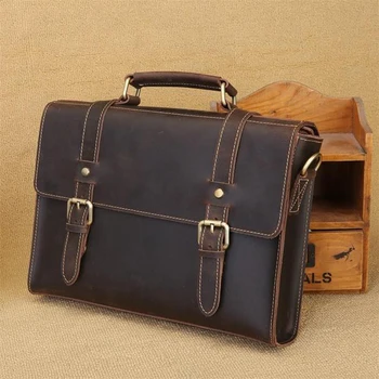 

British retro men briefcase messenger bag handmade suede leather shoulder bag business crazy horse leather man Totes bag handbag
