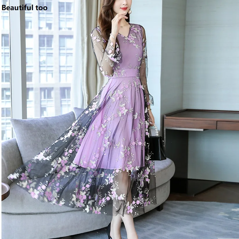 Woemn Elegant Embroidered Gauze Midi Dress Long Spring Autumn New Long-sleeved Sundress Fashion Dresses Party Night Plus Size 3X
Woemn Elegant Embroidered Gauze Midi Dress Long Spring Autumn New Long-sleeved Sundress Fashion Dresses Party Night Plus Size 3X