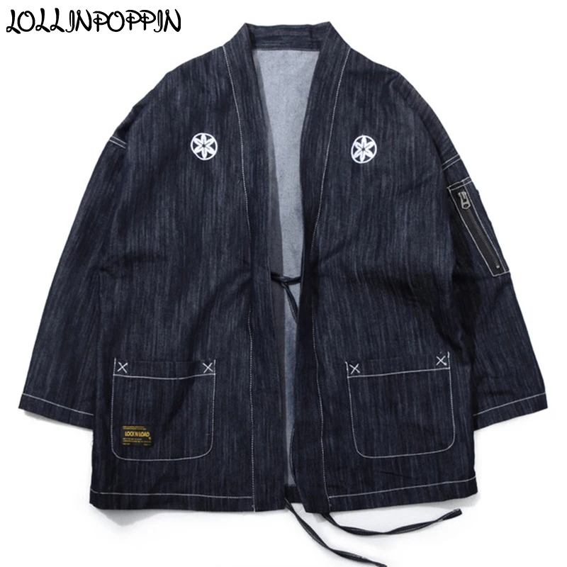 Japan Style Sakura Embroidery Men Kimono Denim Jacket Streetwear Sleeve Zipper Pocket Mens Vintage Kimono Jacket High Street
Japan Style Sakura Embroidery Men Kimono Denim Jacket Streetwear Sleeve Zipper Pocket Mens Vintage Kimono Jacket High Street