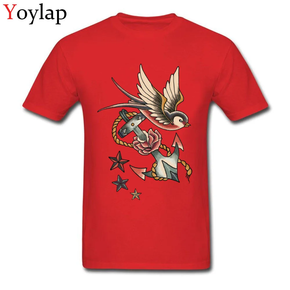 2017 New Fashion Printed On T-Shirt Round Collar All Cotton Retro Tattoo Male Tops Shirt Short Sleeve Fall Printed On Tee Shirt red