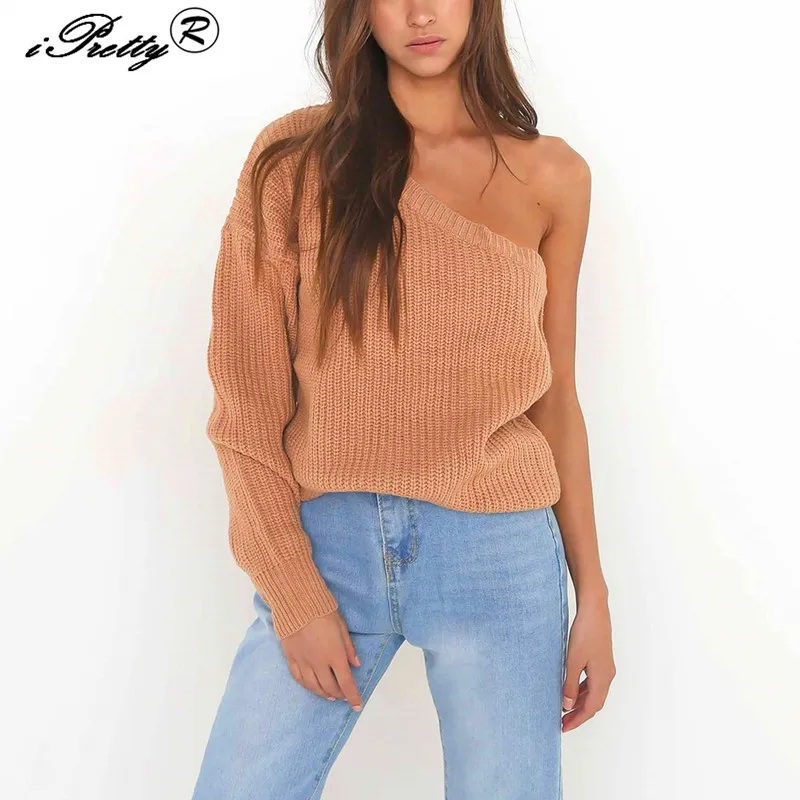 Image Autumn Winter Knitted Sweater Women 2017 Chain Link Fence Hollow Out Pullover Sweater Sexy Off Shoulder Long Sleeve Jumpers