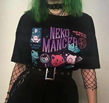 HAHAYULE YF Neko Mancer T-Shirt Unisex Cute Aesthetic Grunge Black Tee Satantic Gothic Clothing Witch Shirt 
HAHAYULE YF Neko Mancer T-Shirt Unisex Cute Aesthetic Grunge Black Tee Satantic Gothic Clothing Witch Shirt