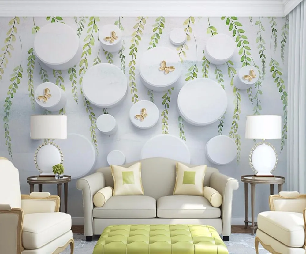 

Custom wallpaper modern three-dimensional cylindrical pastoral small fresh vine butterfly TV background 3d wallpaper