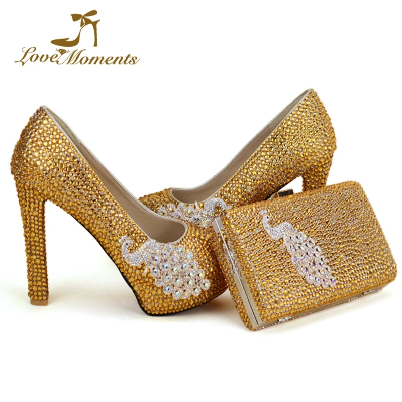 Gold Rhinestone Wedding Shoes Thick Heel Women Party Prom Pumps with Matching Bag Gorgeous Bridal Dress Shoes with Purse Size 12
Gold Rhinestone Wedding Shoes Thick Heel Women Party Prom Pumps with Matching Bag Gorgeous Bridal Dress Shoes with Purse Size 12