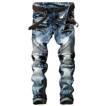 New Fashion Men's Biker Jeans Pants Slim Fit Pleated Motocycle Denim Trousers Brand Designer Multi Zippers Straight Moto Pants
New Fashion Men's Biker Jeans Pants Slim Fit Pleated Motocycle Denim Trousers Brand Designer Multi Zippers Straight Moto Pants