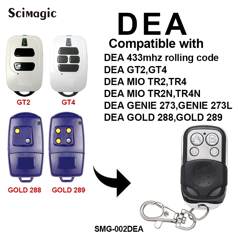 DEA garage door remote control 433.92mhz rolling code opener DEA GT2, GT4, GOLD 288, GOLD 289 command transmitter gate control
DEA garage door remote control 433.92mhz rolling code opener DEA GT2, GT4, GOLD 288, GOLD 289 command transmitter gate control