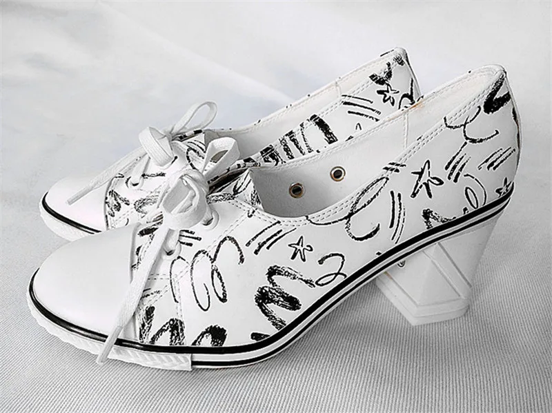 New Women Pumps Shoes Brand Designer Classic Casual Women Print 6CM8CM High-Heeled Shoes Lace-Up High Top Lady Shoes High Heels (13)
