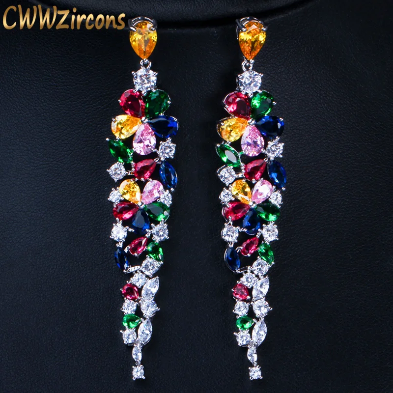 CWWZircons Multi Color Flower Shape Statement Cubic Zirconia Long Dangling Earrings Fashion Bridal Wedding Party Jewelry CZ422
CWWZircons Multi Color Flower Shape Statement Cubic Zirconia Long Dangling Earrings Fashion Bridal Wedding Party Jewelry CZ422