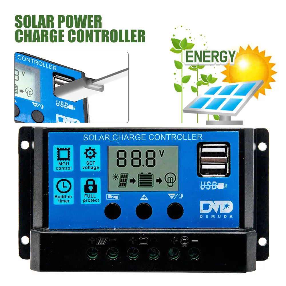 LCD USB Solar Panel Battery Regulator Charge Intelligent Controller For RV Camper Fishing Boat Cabin Camping 10A/20A/30A 
LCD USB Solar Panel Battery Regulator Charge Intelligent Controller For RV Camper Fishing Boat Cabin Camping 10A/20A/30A