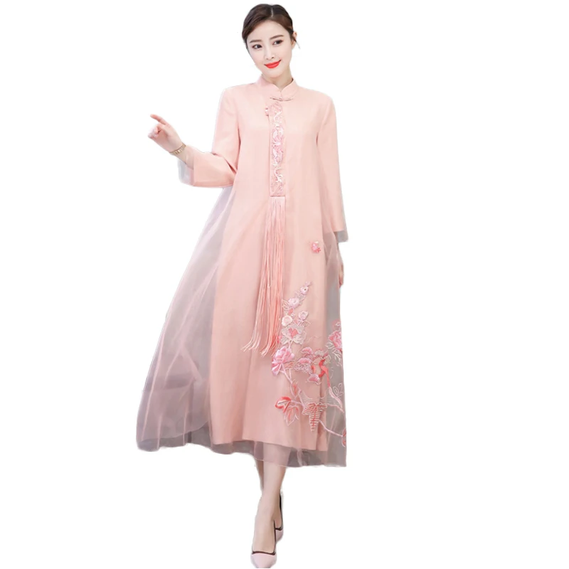 2019 летнее женское элегантное Ретро китайское традиционное платье с вышитыми
