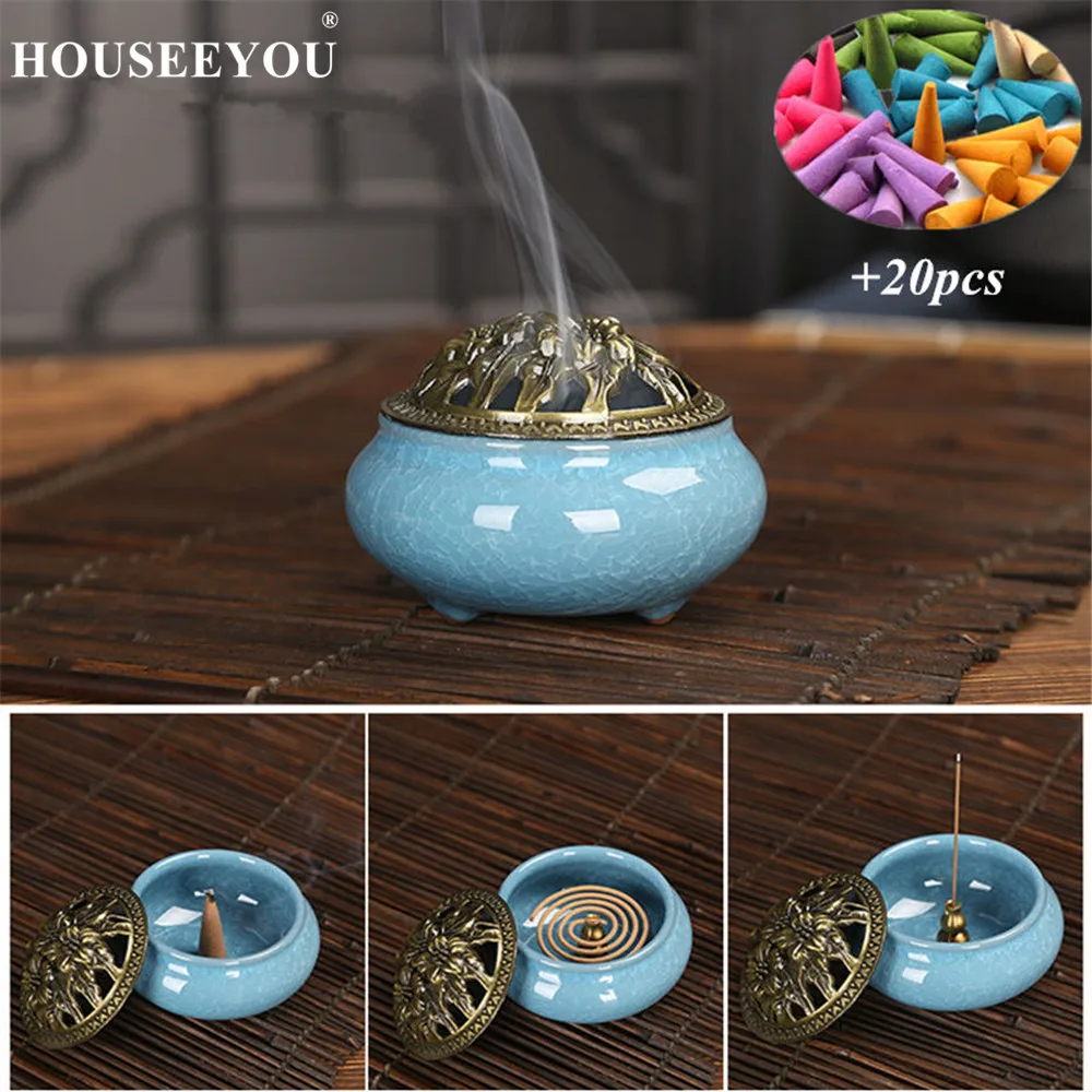 HOUSEEYOU Ceramic Incense Burners Portable Porcelain Censer Buddhism Incense Holder Home Tea house Yoga Studio 20Pcs Cones Gift
HOUSEEYOU Ceramic Incense Burners Portable Porcelain Censer Buddhism Incense Holder Home Tea house Yoga Studio 20Pcs Cones Gift
