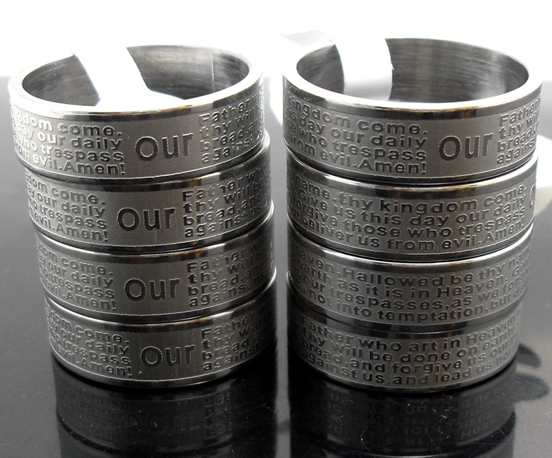 Wholesale 100pcs Etched English Lord's Prayer Bible Stainless Steel Band Rings " our father...Amen" Jesus Jewelry lot NO CORSS
Wholesale 100pcs Etched English Lord's Prayer Bible Stainless Steel Band Rings " our father...Amen" Jesus Jewelry lot NO CORSS