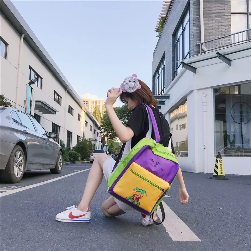 Menghuo Panelled Backpack Women Large Capacity School Backpack Bags for Girls 2018 Clown Printing Ultralight Backpack MochilasIMG_8352