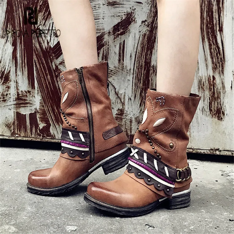 Prova Perfetto Handmad Women Ankle Boots Rivets Platform Flat Botas Mujer Genuine Leather Ethnic High Boots Rubber Shoes Woman
Prova Perfetto Handmad Women Ankle Boots Rivets Platform Flat Botas Mujer Genuine Leather Ethnic High Boots Rubber Shoes Woman