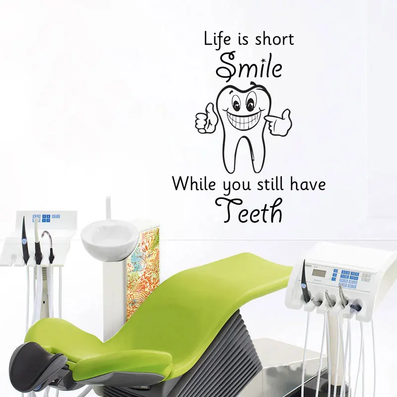 Фото Dental Clinic Quote Decal Dentist Cartoon Smile Teeth Wall Art Vinyl Stickers Removable Decor For Window Glass Z274 | Дом и сад