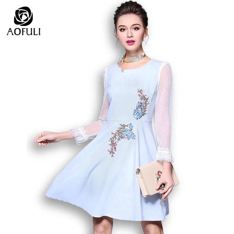 L~ Xxxl 4xl 5xl Runway Flower Embroidered Women Autumn Fashion Dress Ruffles Lace Sleeve Knee-length Plus Size Dress AOFULI 9108
L~ Xxxl 4xl 5xl Runway Flower Embroidered Women Autumn Fashion Dress Ruffles Lace Sleeve Knee-length Plus Size Dress AOFULI 9108