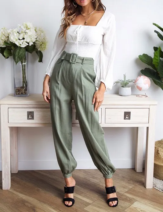 2019 Summer Women Bohemia High Waist Cigarette Pants Zipper Fly Solid Harem Pants Pleated Morandi Color Belt Loose Trousers
2019 Summer Women Bohemia High Waist Cigarette Pants Zipper Fly Solid Harem Pants Pleated Morandi Color Belt Loose Trousers