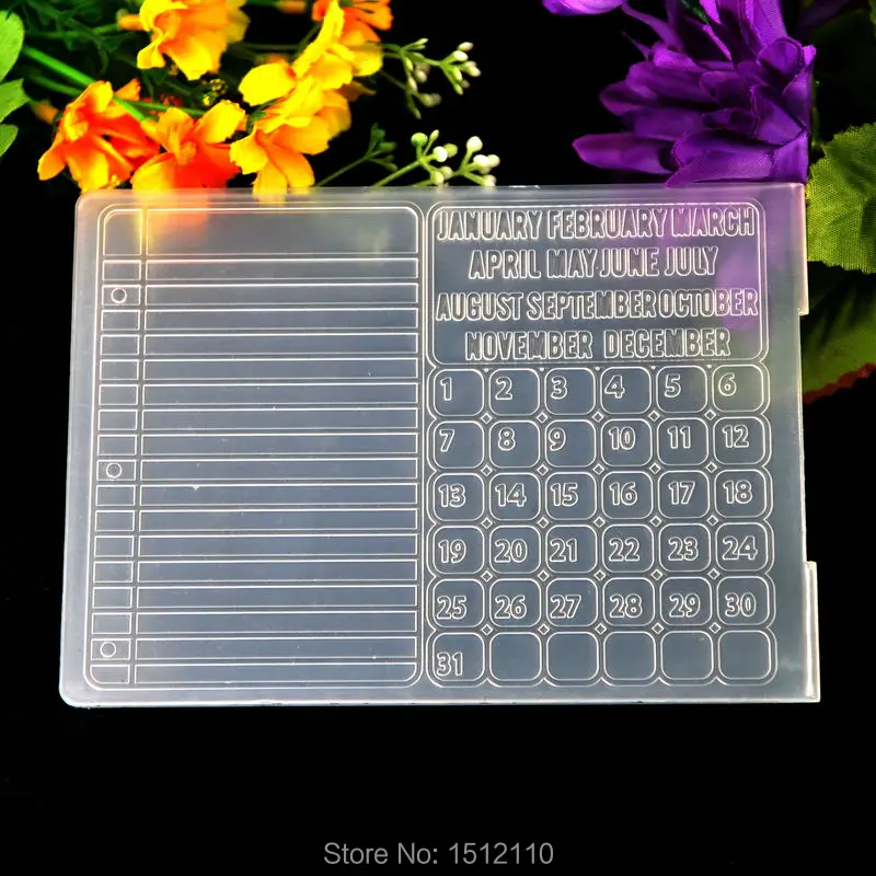 Calendar Plastic Embossing Folder For Scrapbook DIY Album Card Tool Plastic Template 10.5x14.5cm KW680663
Calendar Plastic Embossing Folder For Scrapbook DIY Album Card Tool Plastic Template 10.5x14.5cm KW680663