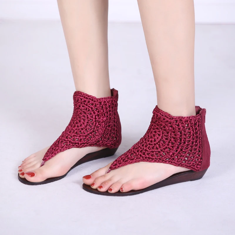 Womens Hand-knitted Boho Small Wedge Heel Back Zipper Gladiator Rome Sandals Shoes Footwear
Womens Hand-knitted Boho Small Wedge Heel Back Zipper Gladiator Rome Sandals Shoes Footwear