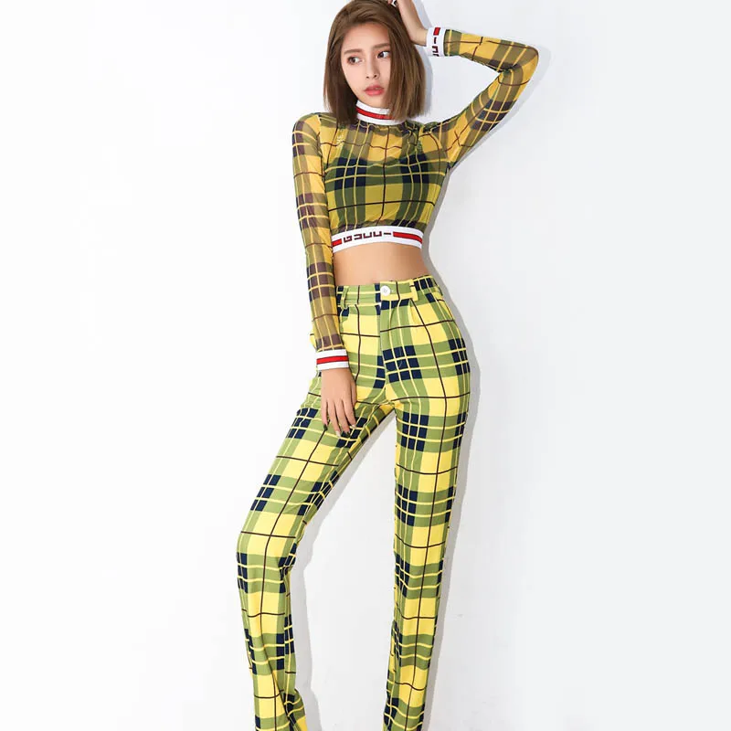 Sexy Yellow Grid Stretch Skinny Stage Singer Clothes Nightclub Woman Singer DJ DS Bar Party Catwalk Jazz Dance Costume 3PCS/SET
Sexy Yellow Grid Stretch Skinny Stage Singer Clothes Nightclub Woman Singer DJ DS Bar Party Catwalk Jazz Dance Costume 3PCS/SET