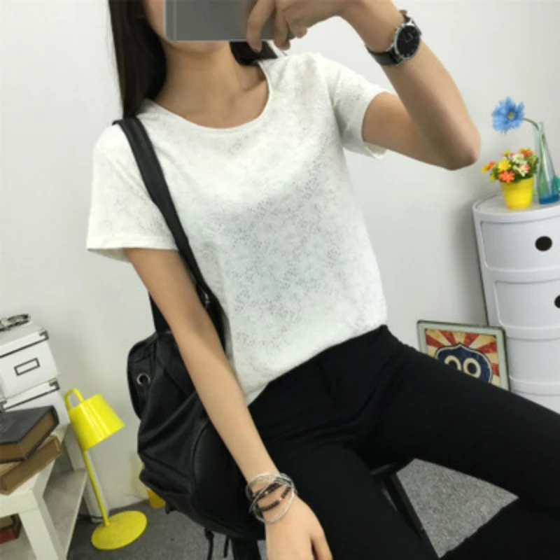 Новый женский harajuku белый кружевной шифоновый свободный полый Туника Топы и