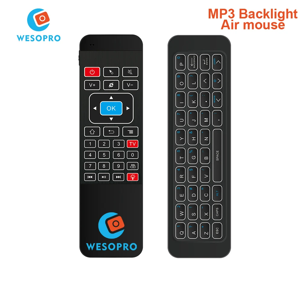Air mouse MP3 Backlight 2.4G Wireless Remote Control Keyboard Controller Air Mouse for Smart TV Android TV box mini PC Projector
Air mouse MP3 Backlight 2.4G Wireless Remote Control Keyboard Controller Air Mouse for Smart TV Android TV box mini PC Projector