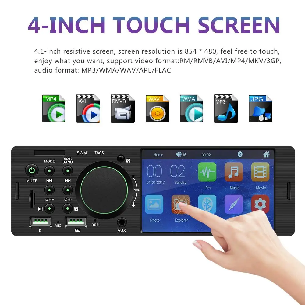 4.1 Inch TFT 1 Din Car Touch Screen Radio Stereo FM Radio Bluetooth MP5 Player Can Be Connected To The Rear View Camera
4.1 Inch TFT 1 Din Car Touch Screen Radio Stereo FM Radio Bluetooth MP5 Player Can Be Connected To The Rear View Camera