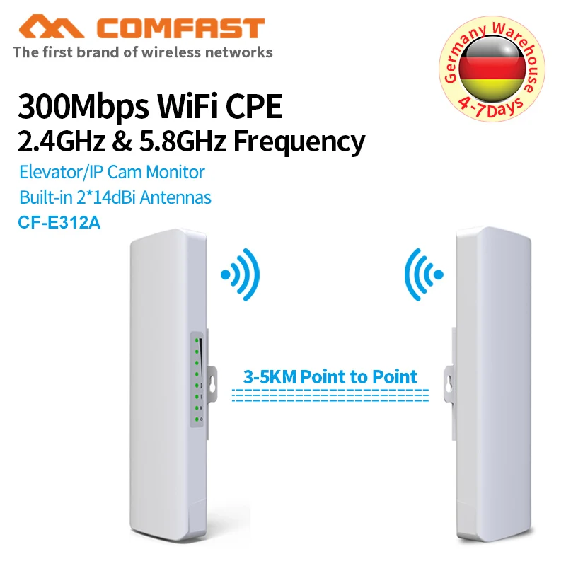 3-5KM Powerful 300Mbps 5.8G Outdoor Access Point 2*14 WI-FI Antenna repeater wireless bridge CPE Nanostation wifi for IP camera
3-5KM Powerful 300Mbps 5.8G Outdoor Access Point 2*14 WI-FI Antenna repeater wireless bridge CPE Nanostation wifi for IP camera
