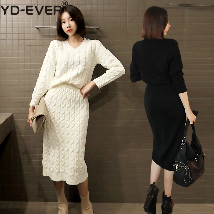 Women Winter 2018 Knitted Skirt Suits Fashion Solid Color Thick Knitting Sweater Tops + Midi Bodycon Work Skirt Set
Women Winter 2018 Knitted Skirt Suits Fashion Solid Color Thick Knitting Sweater Tops + Midi Bodycon Work Skirt Set