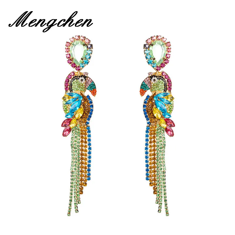 New Design Shiny Rhinestone Parrot Long Chain Dangle Earrings for Women Multicolored Animal Dangle Statement Earring
New Design Shiny Rhinestone Parrot Long Chain Dangle Earrings for Women Multicolored Animal Dangle Statement Earring