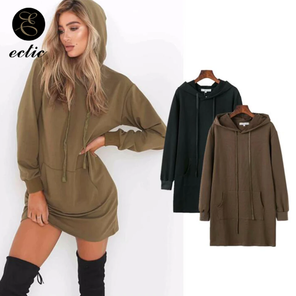 

Oversized Hoodie Dress Poleron Mujer 2019 Plain Hooded Punk Sweatshirt Kangaroo Pocket Hoodie Drawstring Women Tunic Long Sleeve