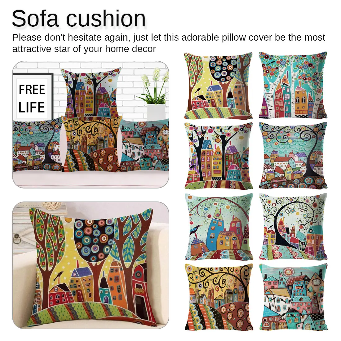 Throw Pillow Cover Hand-Painted Retro Rural Color Cities Cushion Cover 45*45 Square Pillows Case Sofa Home Decor Pillowcase
Throw Pillow Cover Hand-Painted Retro Rural Color Cities Cushion Cover 45*45 Square Pillows Case Sofa Home Decor Pillowcase
