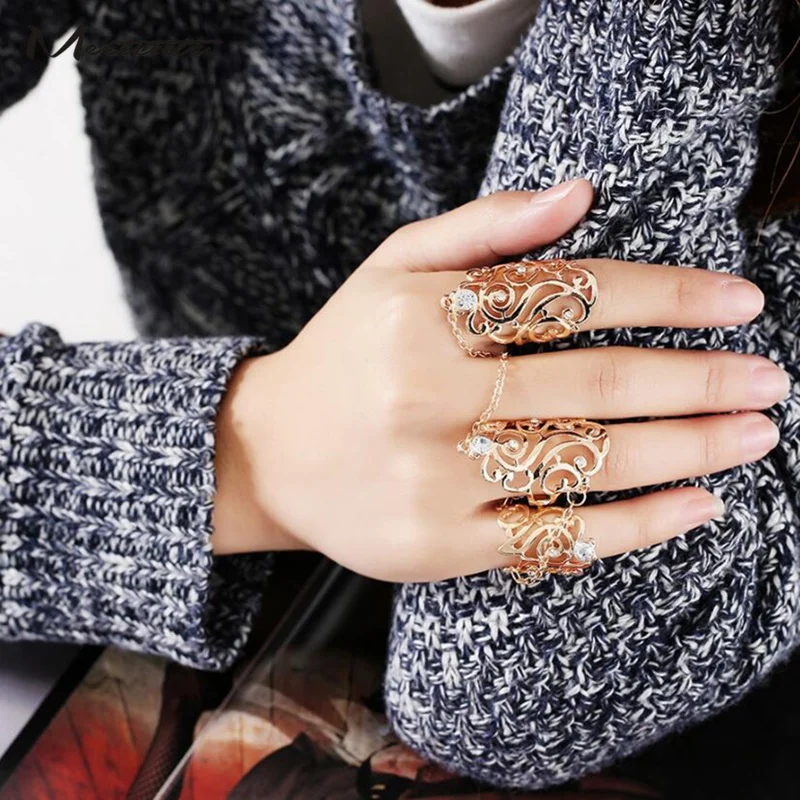 Meetcute New 3Pcs/Set Women Chic Hollow Multi-Fingered Full Finger Ring Shiny Floral Size Rings Gold/Silver Color Rhinestone
Meetcute New 3Pcs/Set Women Chic Hollow Multi-Fingered Full Finger Ring Shiny Floral Size Rings Gold/Silver Color Rhinestone