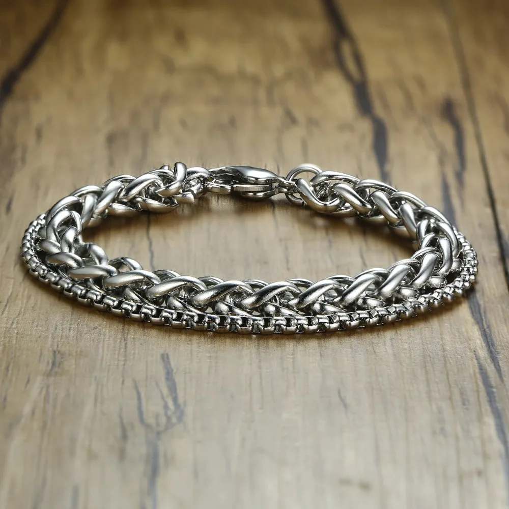 Stylish Mens Bracelet Wheat and Box Double Link Chain Male Stainless Steel Brackelts Brazalet Jewelry in Silverly
Stylish Mens Bracelet Wheat and Box Double Link Chain Male Stainless Steel Brackelts Brazalet Jewelry in Silverly