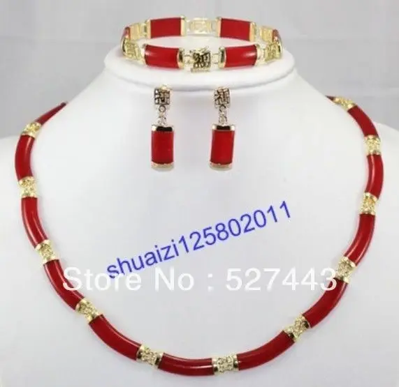 Hot sale@> Wholesale Beautiful red jade necklace bracelet earring sets 18KGP Natural jewelry
Hot sale@> Wholesale Beautiful red jade necklace bracelet earring sets 18KGP Natural jewelry