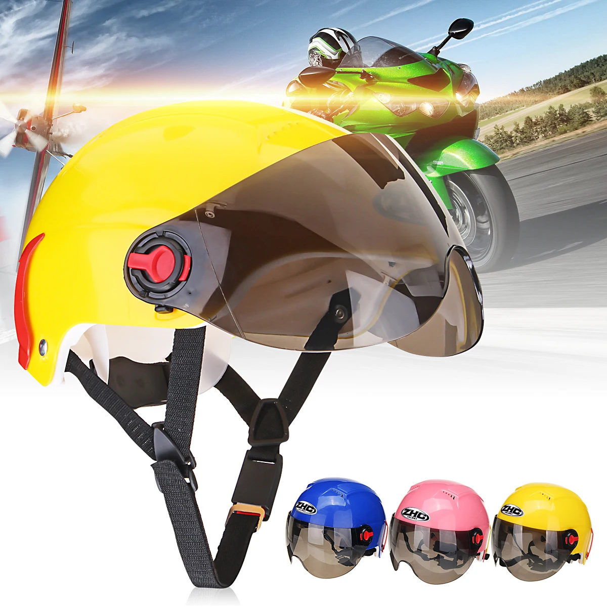 Motorcycle Open Face Motorcycle Motorbike Scooter Helmet Sun Visor Crash On Road
Motorcycle Open Face Motorcycle Motorbike Scooter Helmet Sun Visor Crash On Road