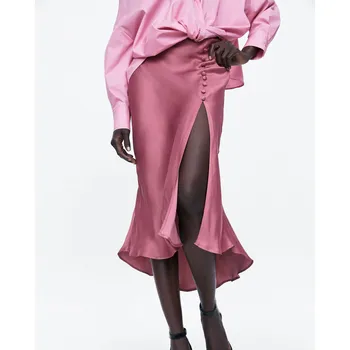 2019 Summer Ladies Zipper Waist Button Skirts Fashion Women Loose Midi Skirts Pink Color Female Split Skirts
2019 Summer Ladies Zipper Waist Button Skirts Fashion Women Loose Midi Skirts Pink Color Female Split Skirts
