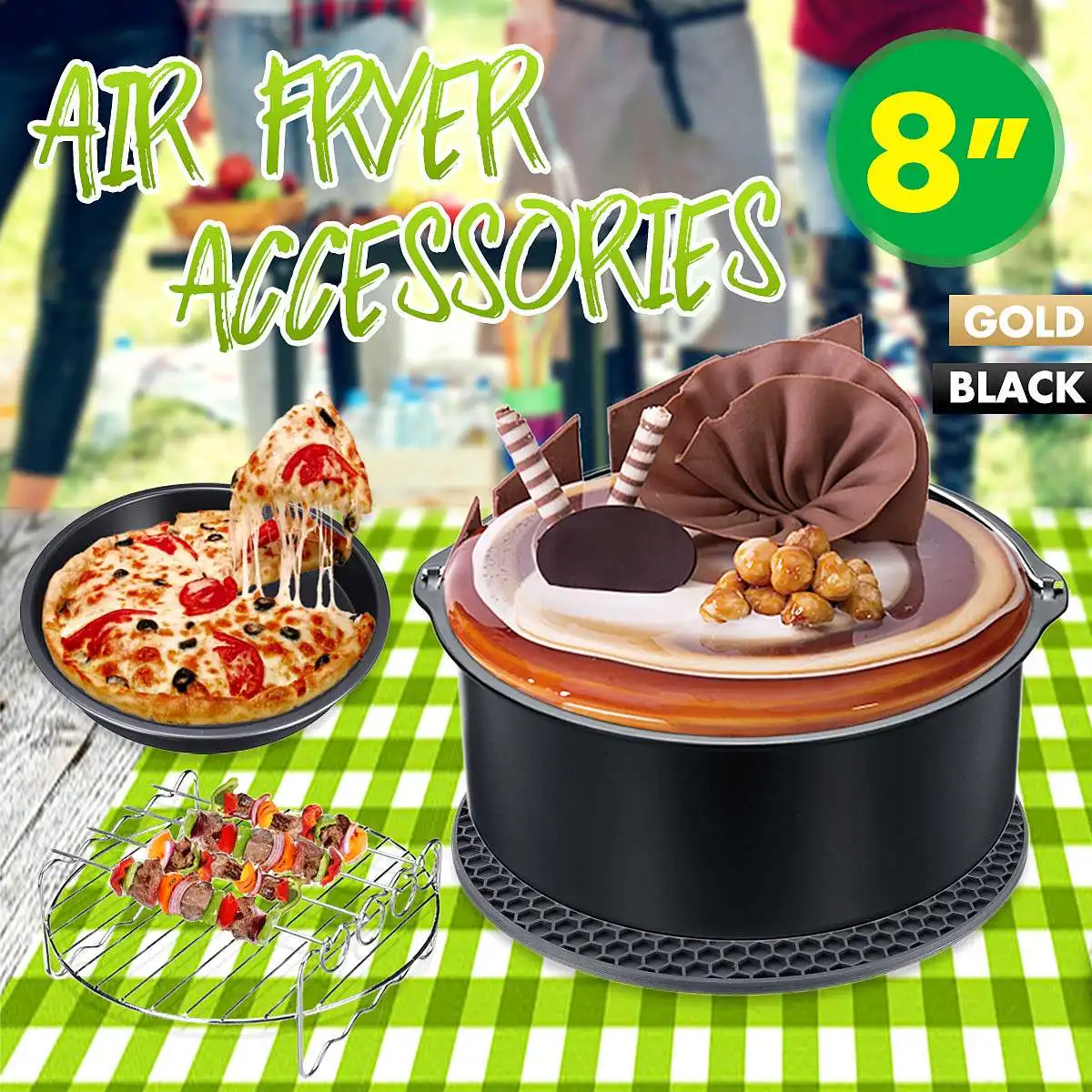 New 4Pcs/Set 8 Inch Air Fryer Accessories Set Household Kitchen Cooking Tools Cake Pizza Pan Set Fit For all 4.2-6.8QT Air Fryer
New 4Pcs/Set 8 Inch Air Fryer Accessories Set Household Kitchen Cooking Tools Cake Pizza Pan Set Fit For all 4.2-6.8QT Air Fryer