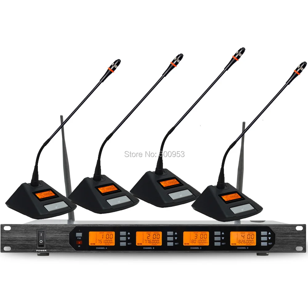High-Class D400 UHF 4x100 Channel Digital Wireless Microphone System 4 Table Meeting Mic Unit
High-Class D400 UHF 4x100 Channel Digital Wireless Microphone System 4 Table Meeting Mic Unit