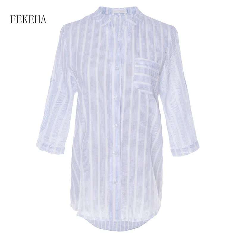 FEKEHA Women Striped Blouse Loose Half Sleeve V-Neck Shirts Casual Tops Blouse Chemisier Femme Blusas Mujer de Moda 2019
FEKEHA Women Striped Blouse Loose Half Sleeve V-Neck Shirts Casual Tops Blouse Chemisier Femme Blusas Mujer de Moda 2019