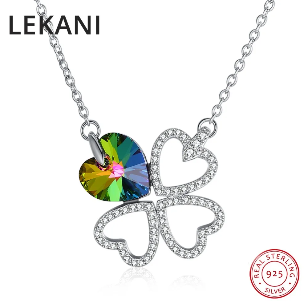 

LEKANI Lucky Clover Jewelry Hearts Crystal From Swarovski Pendants Necklaces Romantic S925 Silver Collares For Women Fine Joyas