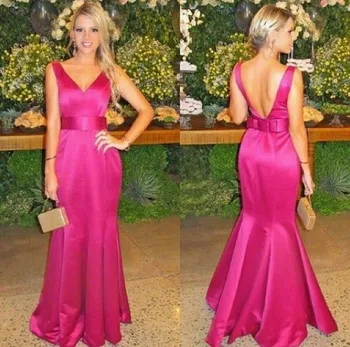 Fuchsia Pink Mermaid Evening Dress Cheap V Neck Backless Long Satin Woman Dresses for Prom Night Custom Made
Fuchsia Pink Mermaid Evening Dress Cheap V Neck Backless Long Satin Woman Dresses for Prom Night Custom Made