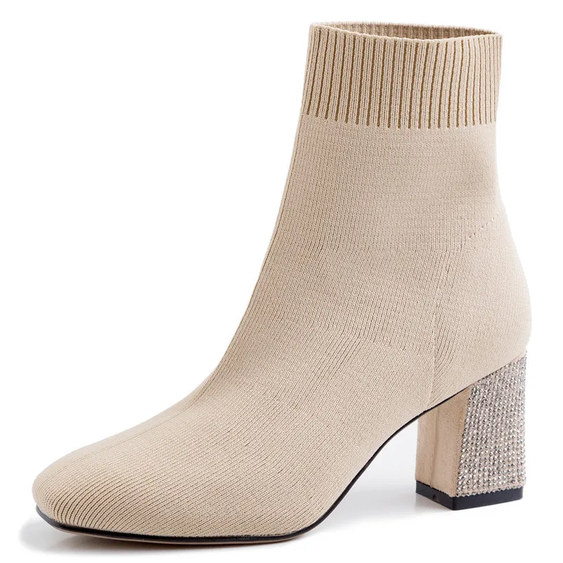 Meotina Autumn Sock Boots Women Rhinestone Chunky High Heels Ankle Boots Slim Knitting Square Toe Shoes Ladies Winter Size 34-39
Meotina Autumn Sock Boots Women Rhinestone Chunky High Heels Ankle Boots Slim Knitting Square Toe Shoes Ladies Winter Size 34-39