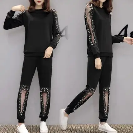 Large Size Spring Black Two Piece Set Women Long Sleeve Hollow Beaded 2 Piece Set Women Elastic Waist Suit Female DV346
Large Size Spring Black Two Piece Set Women Long Sleeve Hollow Beaded 2 Piece Set Women Elastic Waist Suit Female DV346